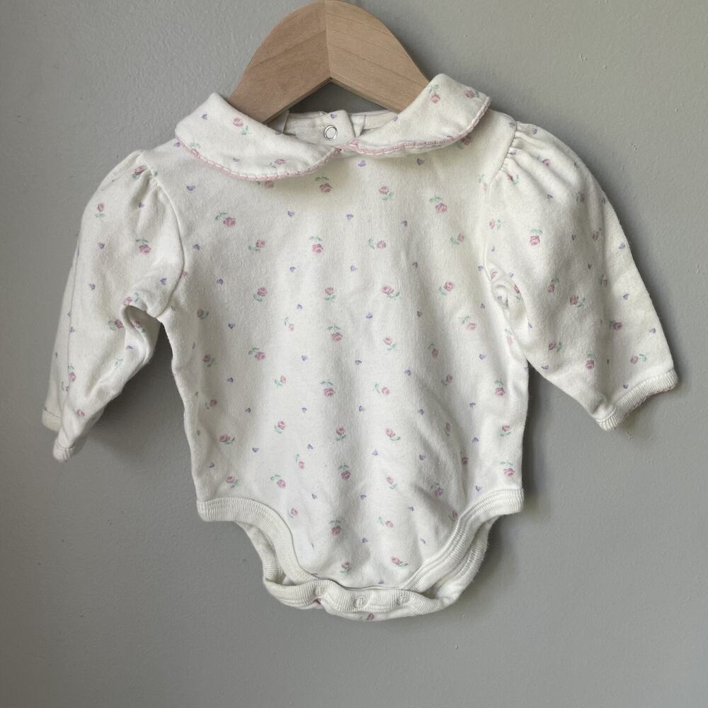 Vintage 90’s Baby Girl One Piece Sz 0-3‎ Months 100% Cotton Long Sleeve Floral